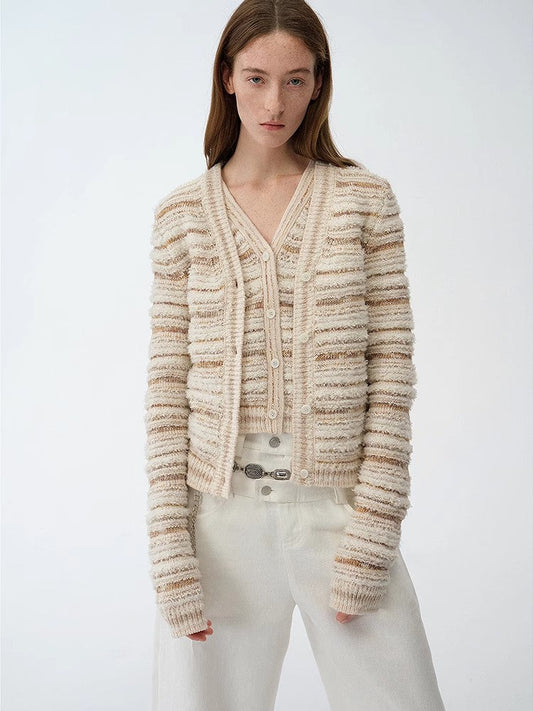 Cardigan rayé en maille tissée col V printemps MyParisMonaco