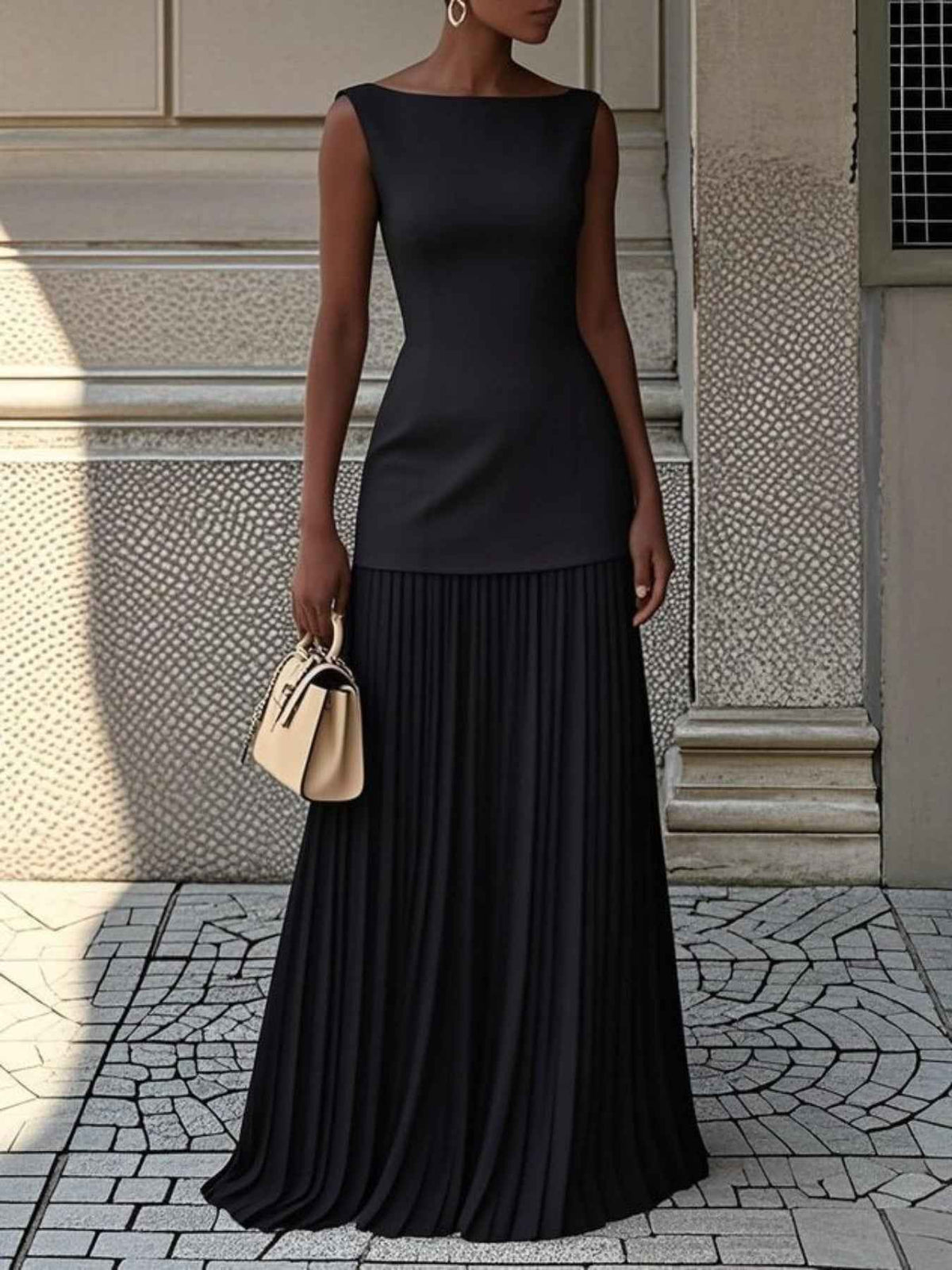 Robe maxi sans manches à plis