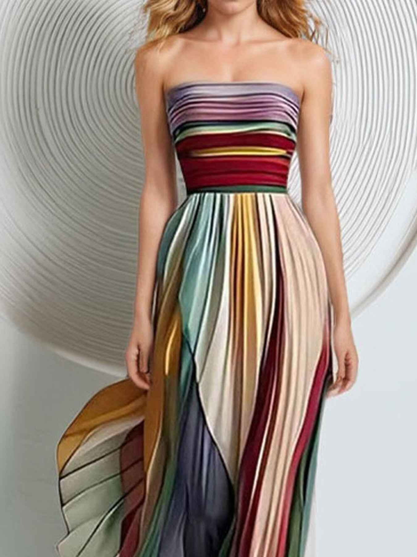 Robe maxi bustier rayée à plis