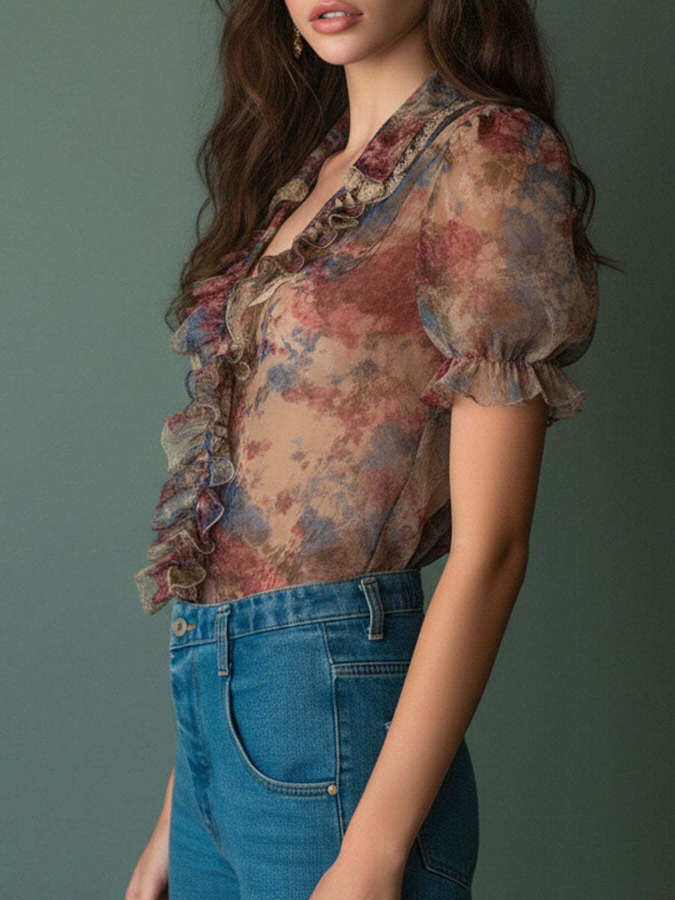 Blouse à imprimé floral et volants