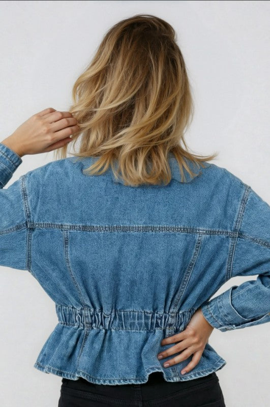 Veste en jean à col en V avec détails cloutés MyParisMonaco