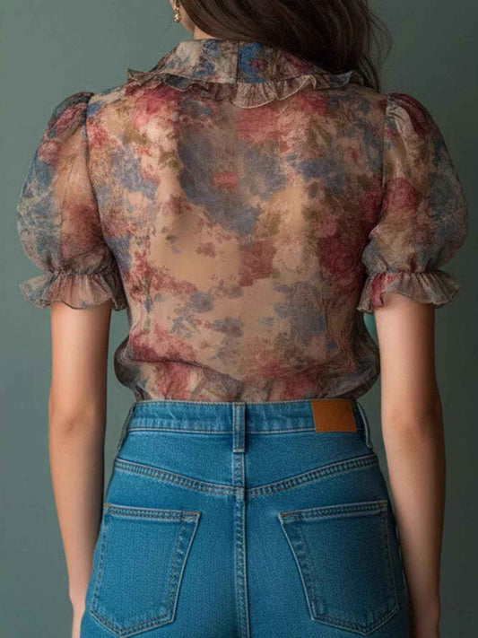Blouse à imprimé floral et volants