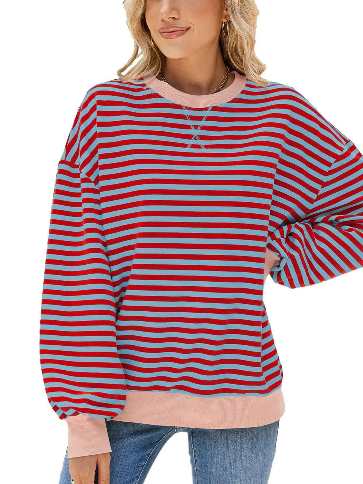 Sweat-shirt rayé à col rond et manches longues