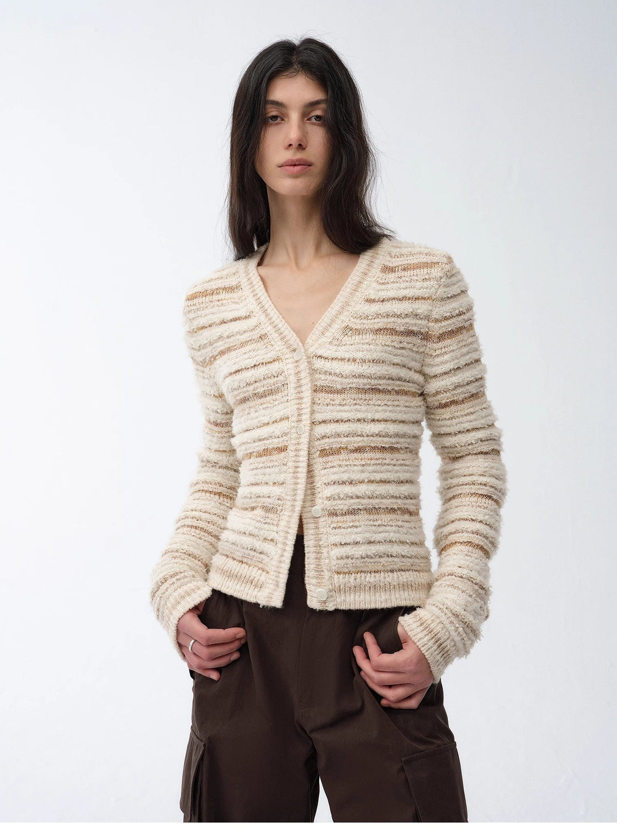 Cardigan rayé en maille tissée col V printemps MyParisMonaco