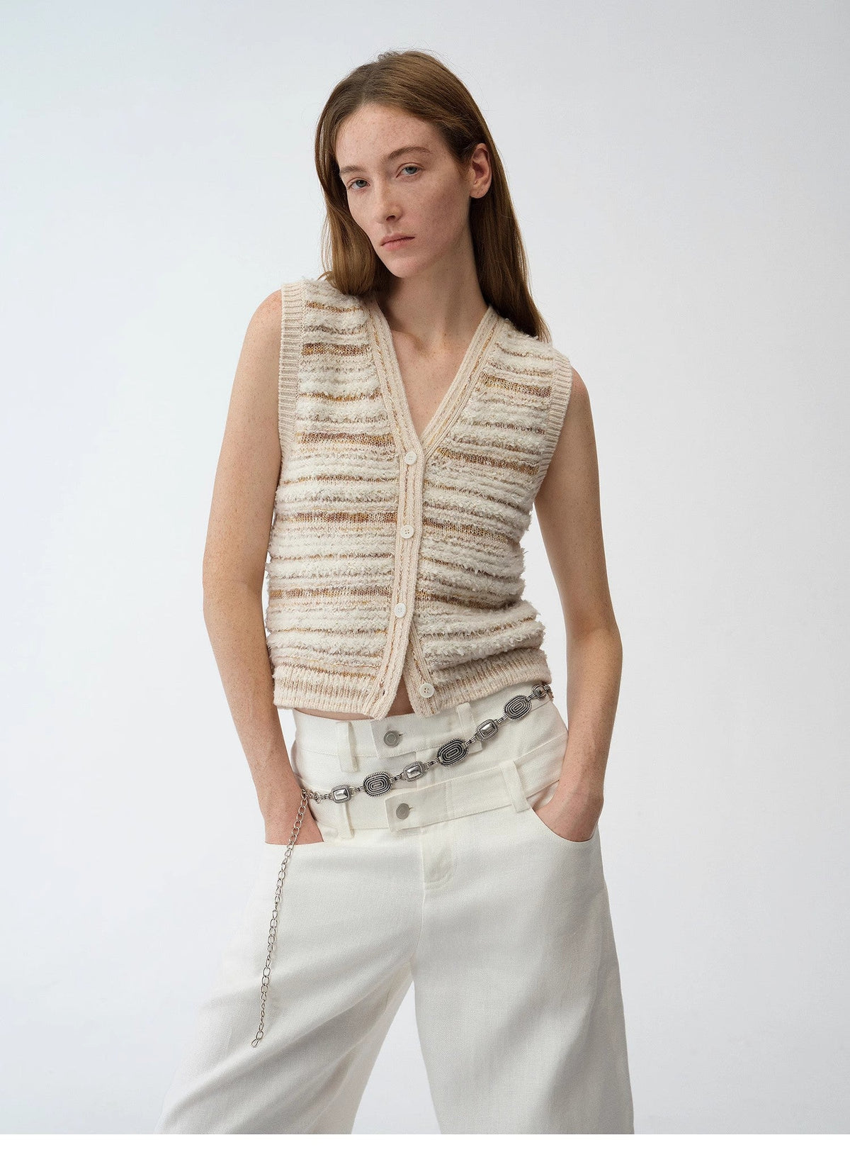 Cardigan rayé en maille tissée col V printemps MyParisMonaco