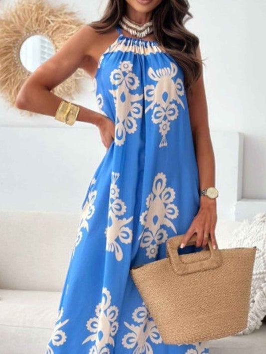 Robe maxi sans manches à imprimé