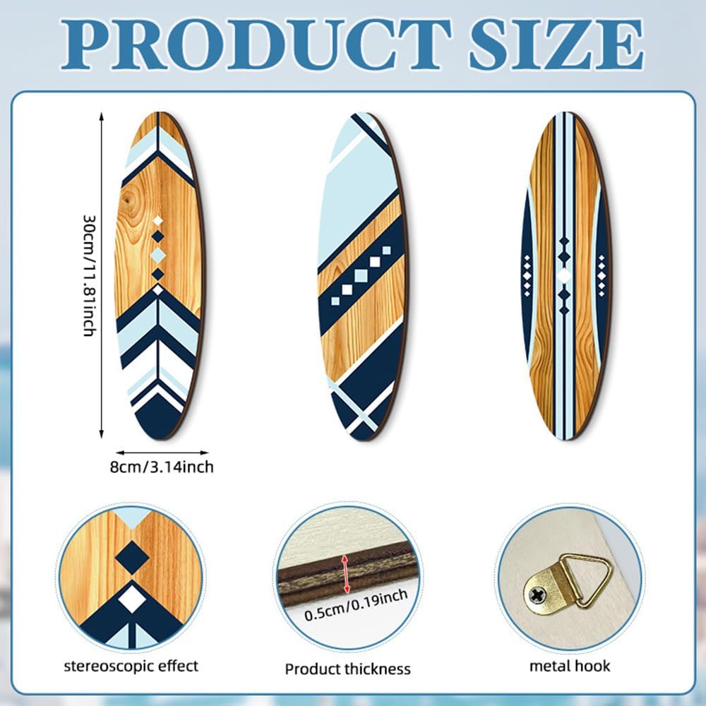 Planches de surf décoratives en bois — lot de 3