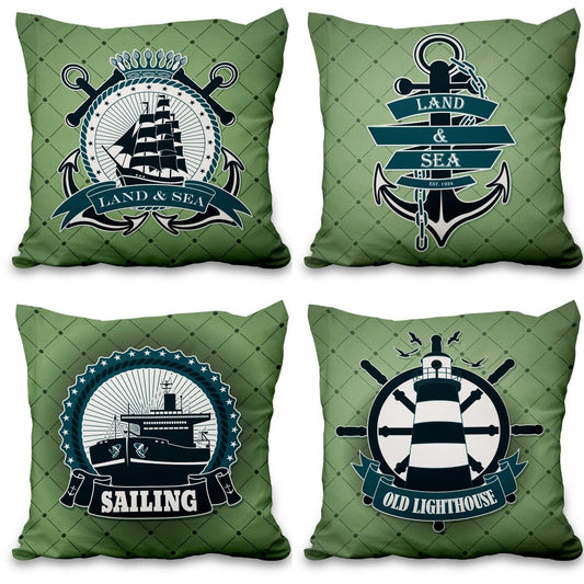 Lot de quatre housses de coussin nautiques effet lin
