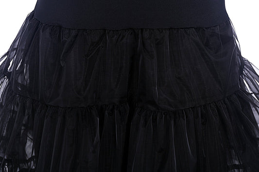 Jupon vintage évasé en organza — noir, cordon réglable
