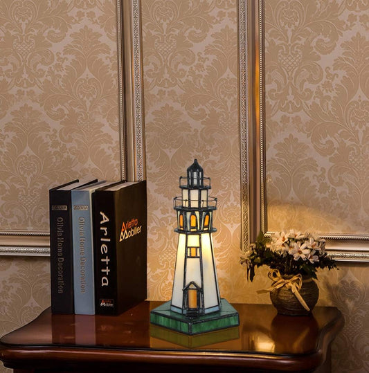 Lampe de table phare en vitrail Tiffany fait main