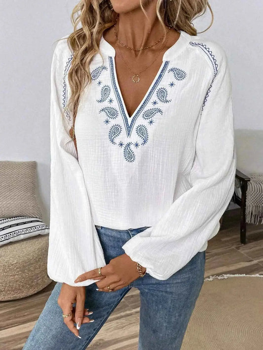 Blouse à motif paisley col cranté manches longues