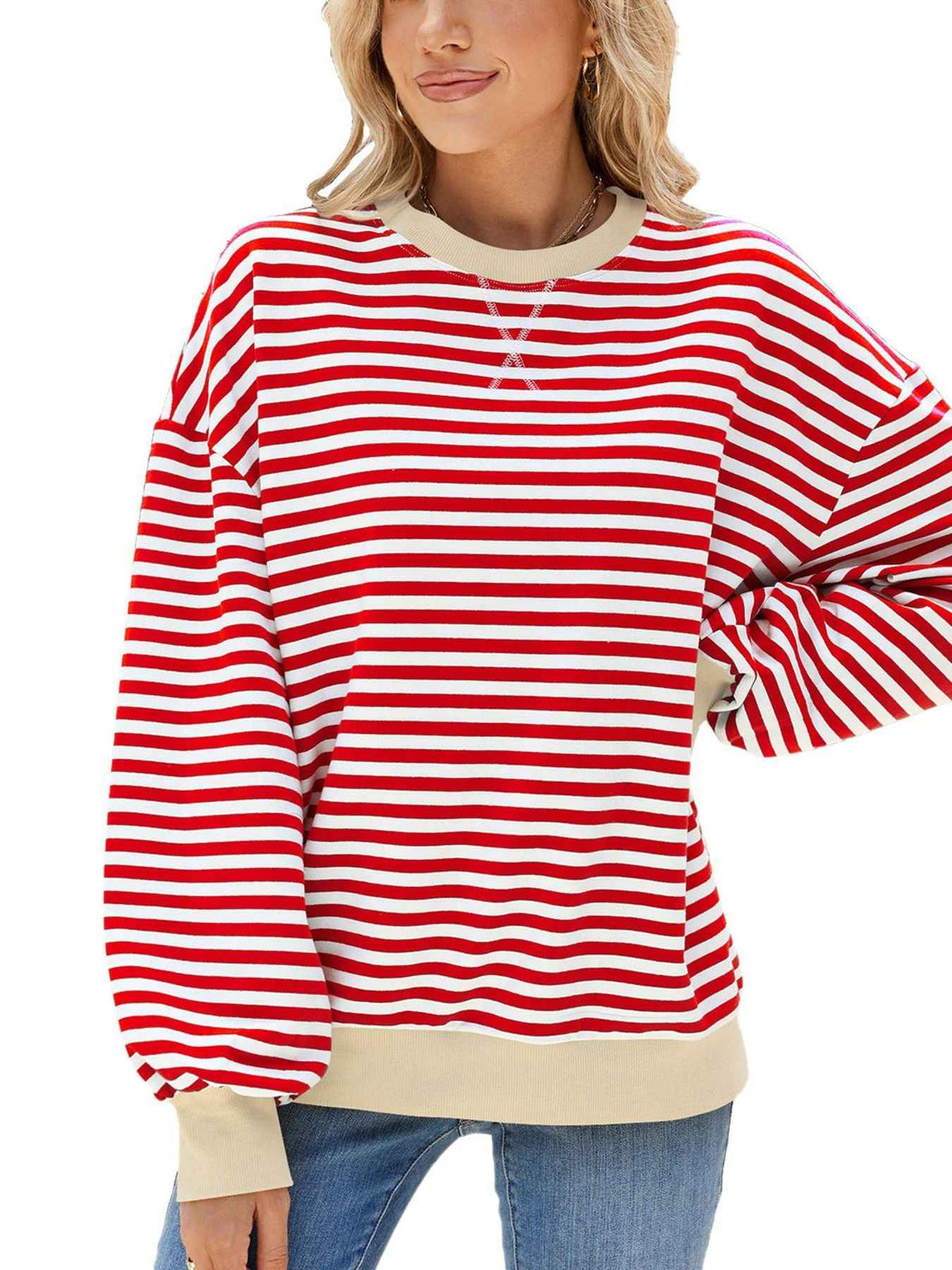Sweat-shirt rayé à col rond et manches longues