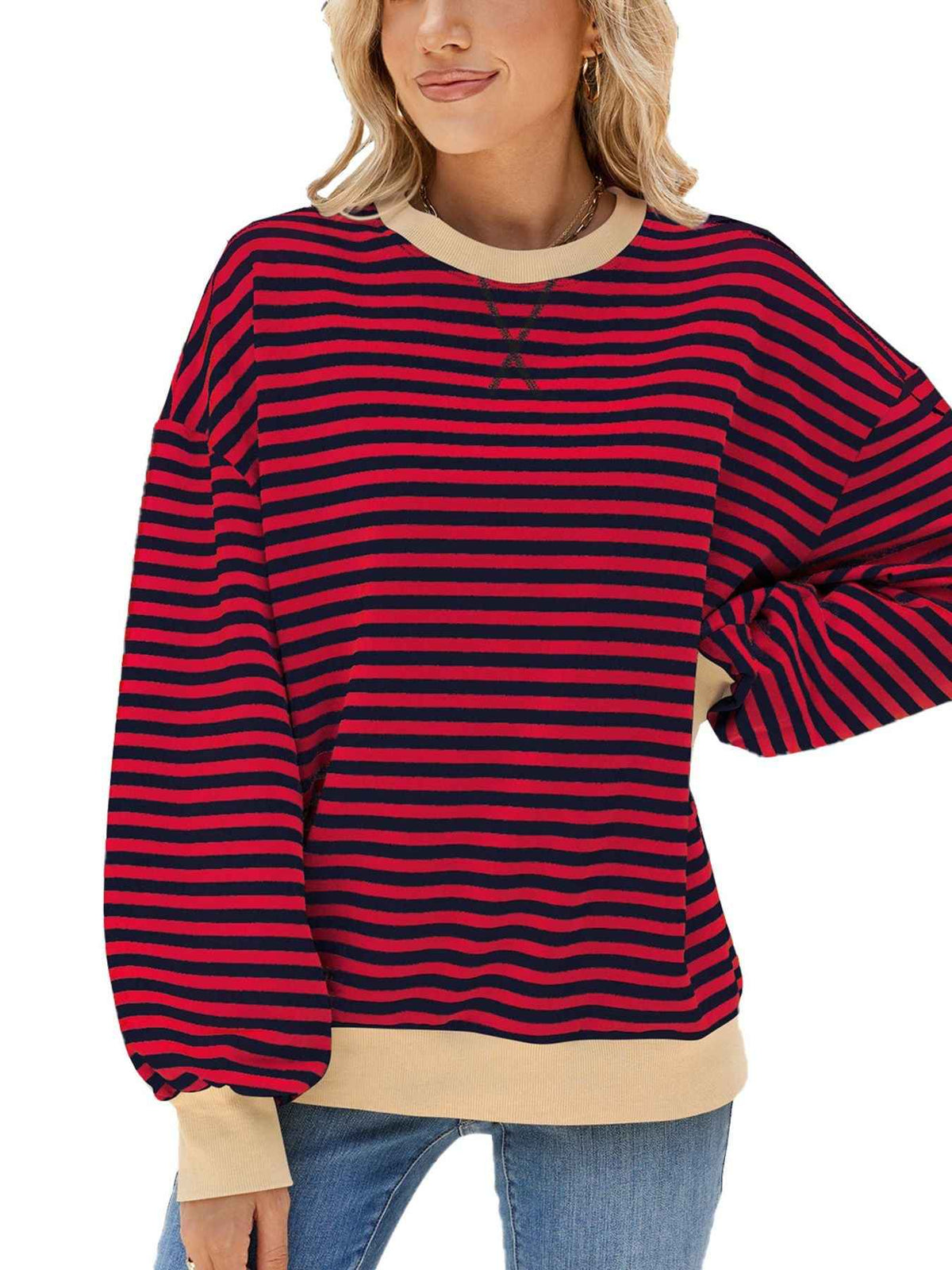 Sweat-shirt rayé à col rond et manches longues