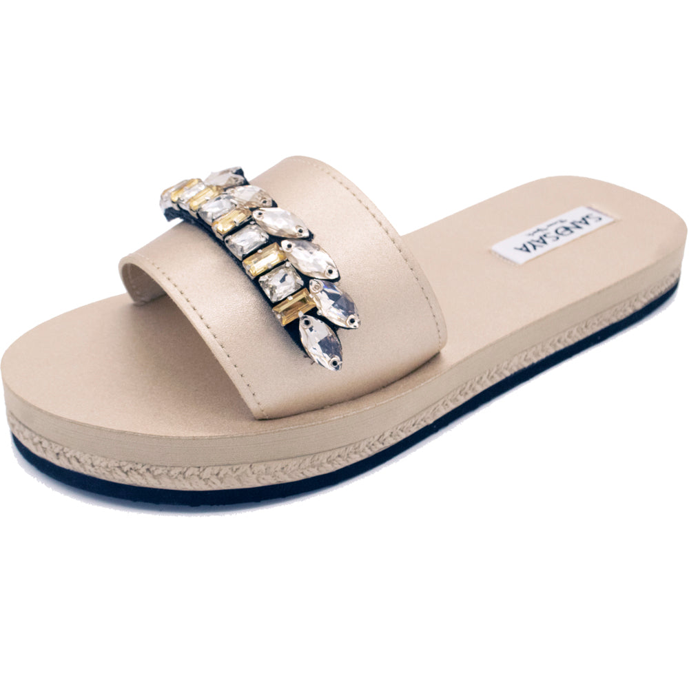 Espadrilles plates imperméables ornées de feuilles dorées MyParisMonaco