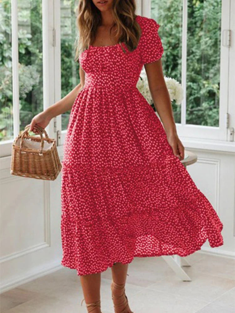 Robe longue vintage imprimé floral manches bouffantes MyParisMonaco