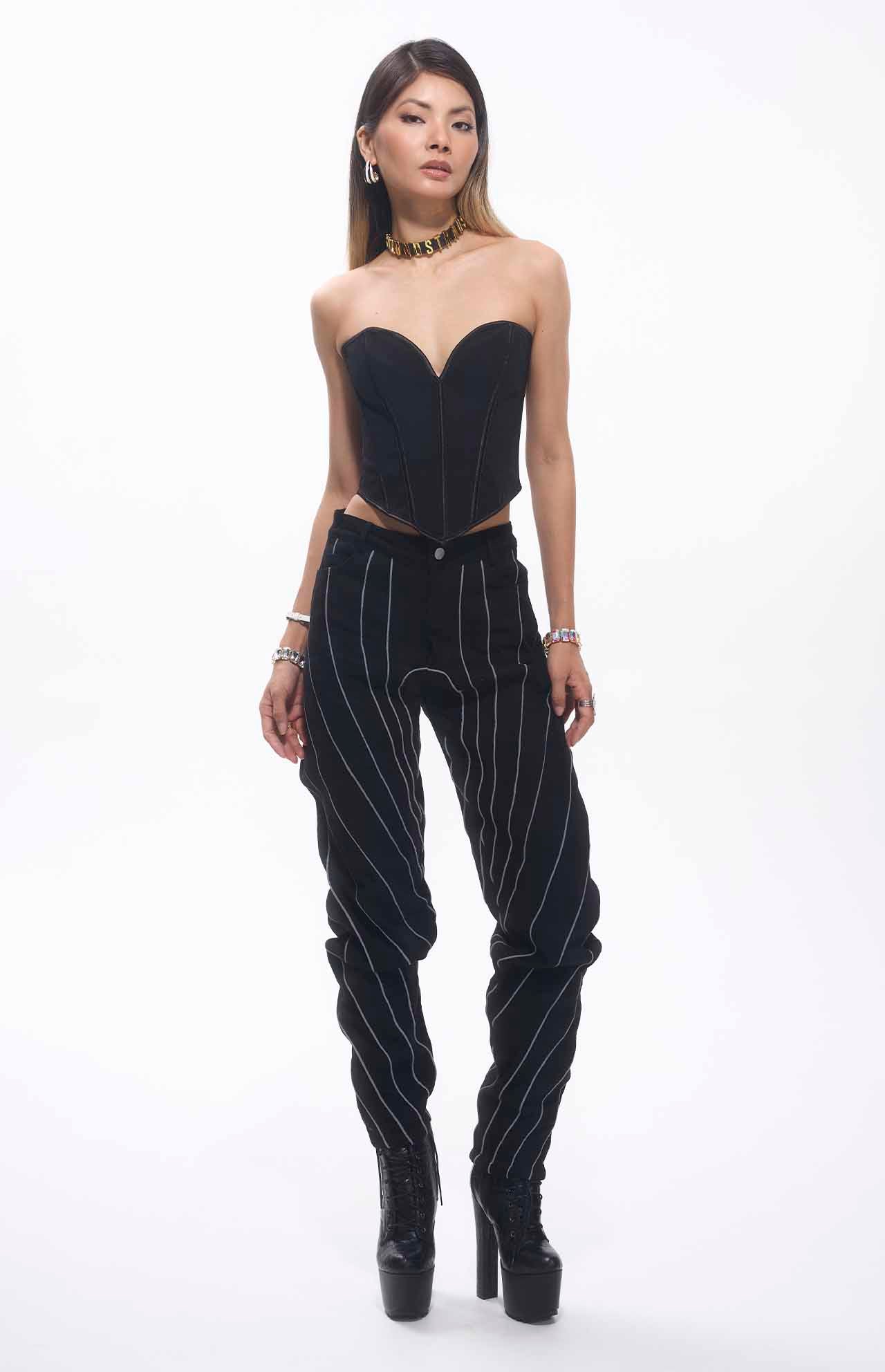 Pantalon noir broderies blanches MyParisMonaco