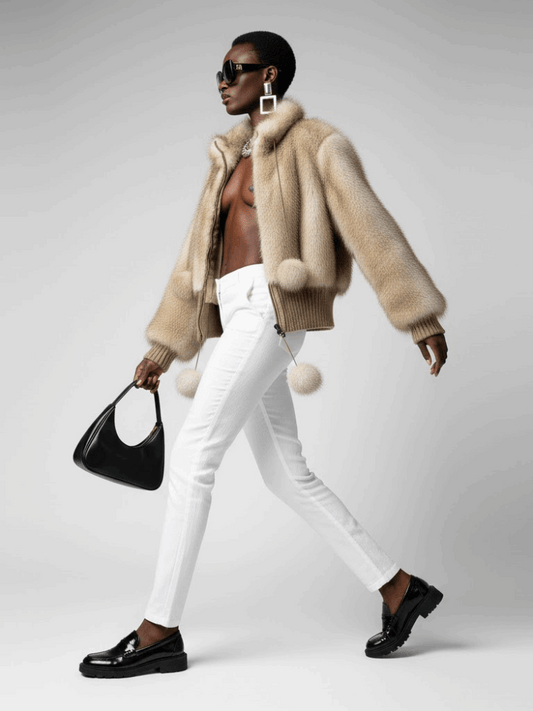 Veste bomber femme fausse fourrure beige statement | bymanyc ® new york - MyParisMonaco
