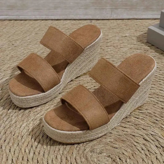 Sandales compensées bout ouvert talon mi-haut