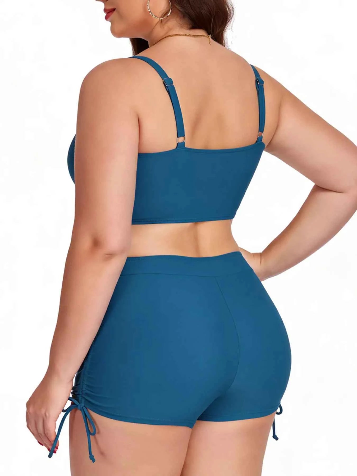 Plus Size Ruched Drawstring Swim Set