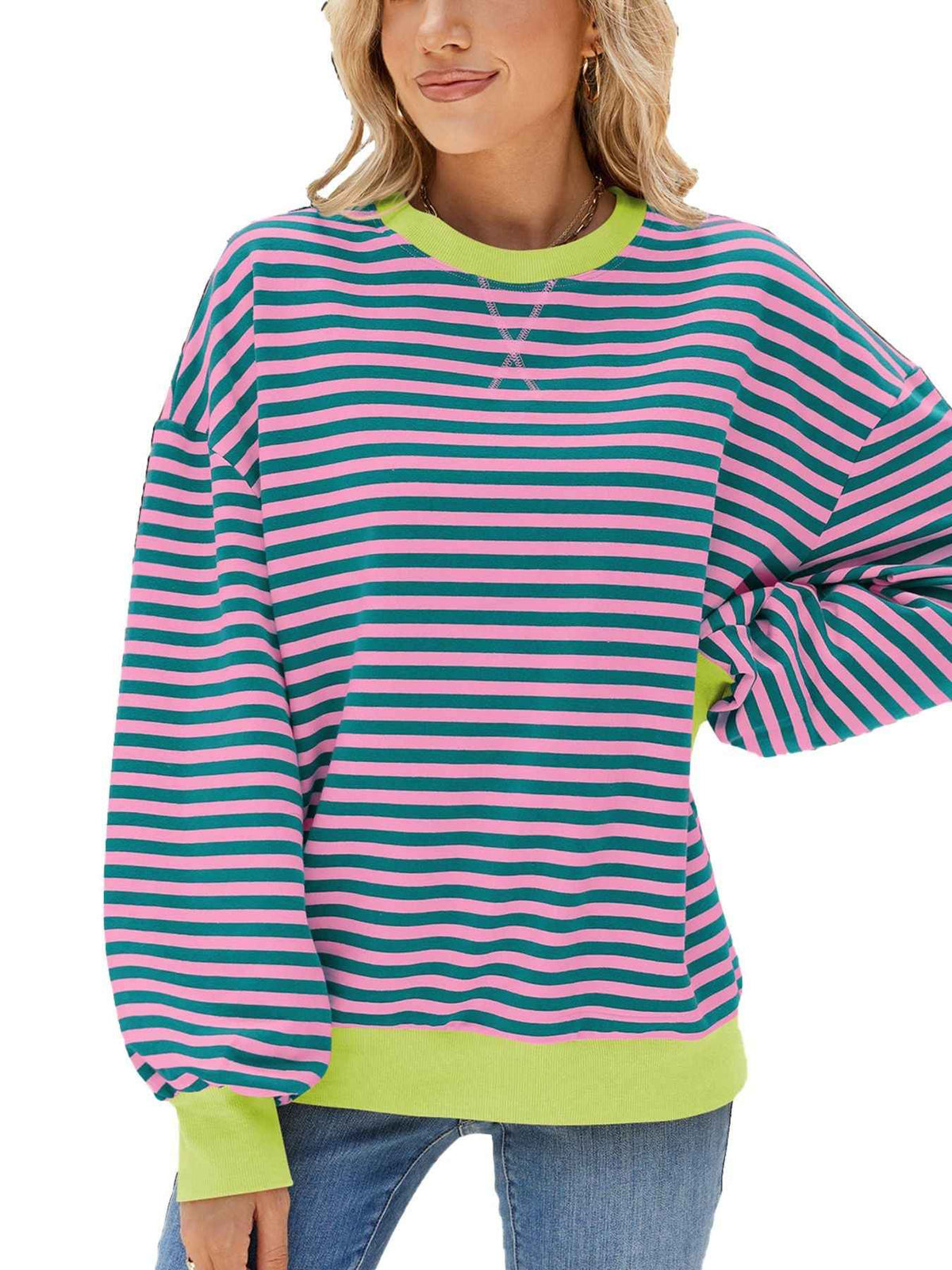 Sweat-shirt rayé à col rond et manches longues