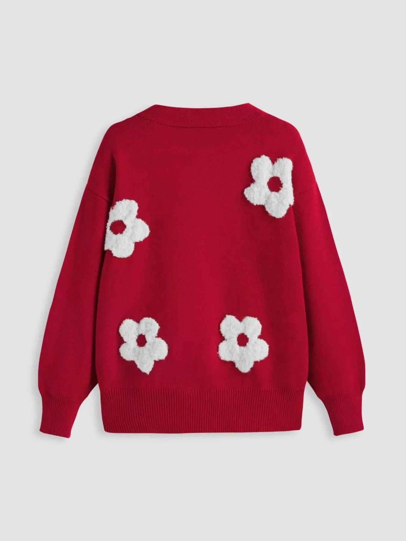 Cardigan en maille boutonné à appliques florales