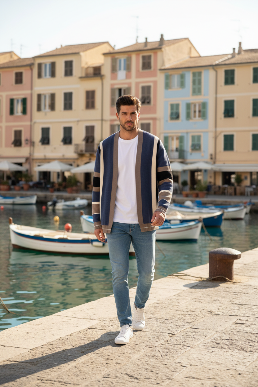 Cardigan bleu port méditerranéen