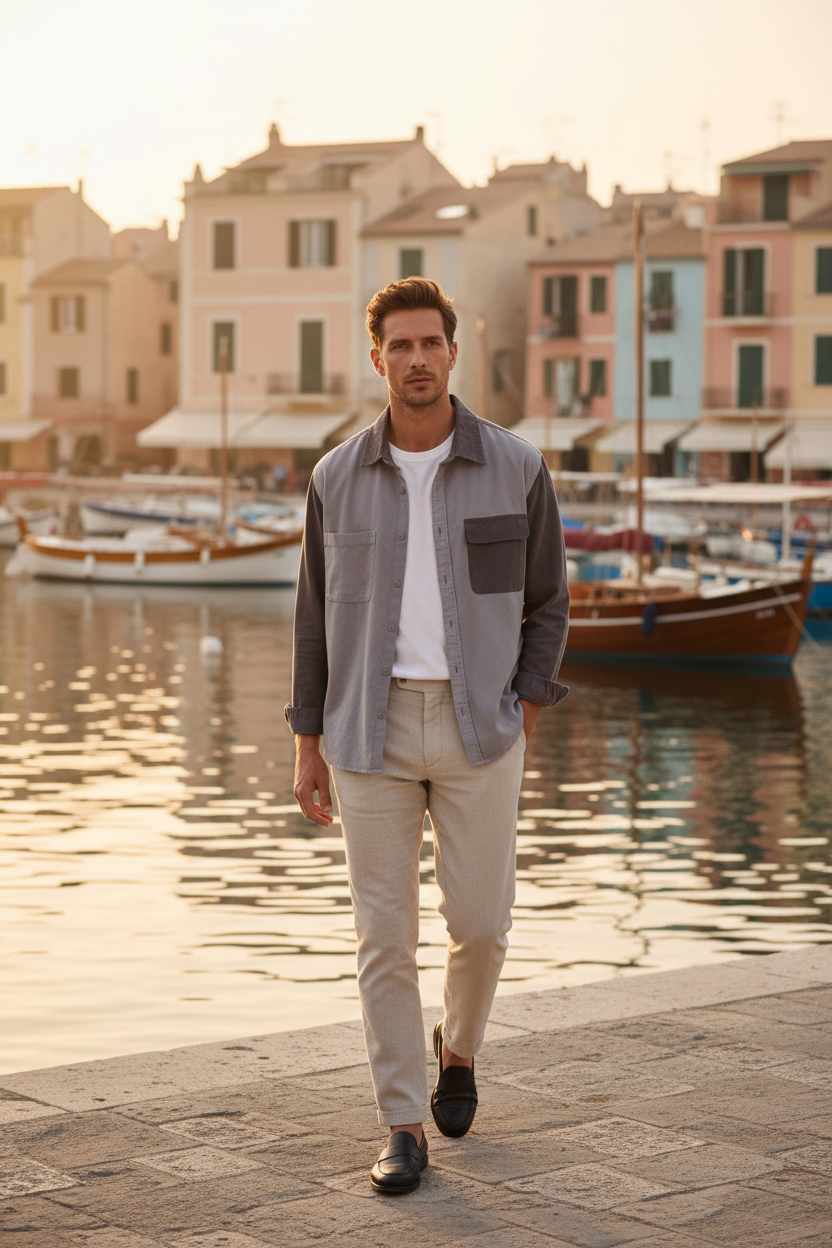 Chemise color block gris