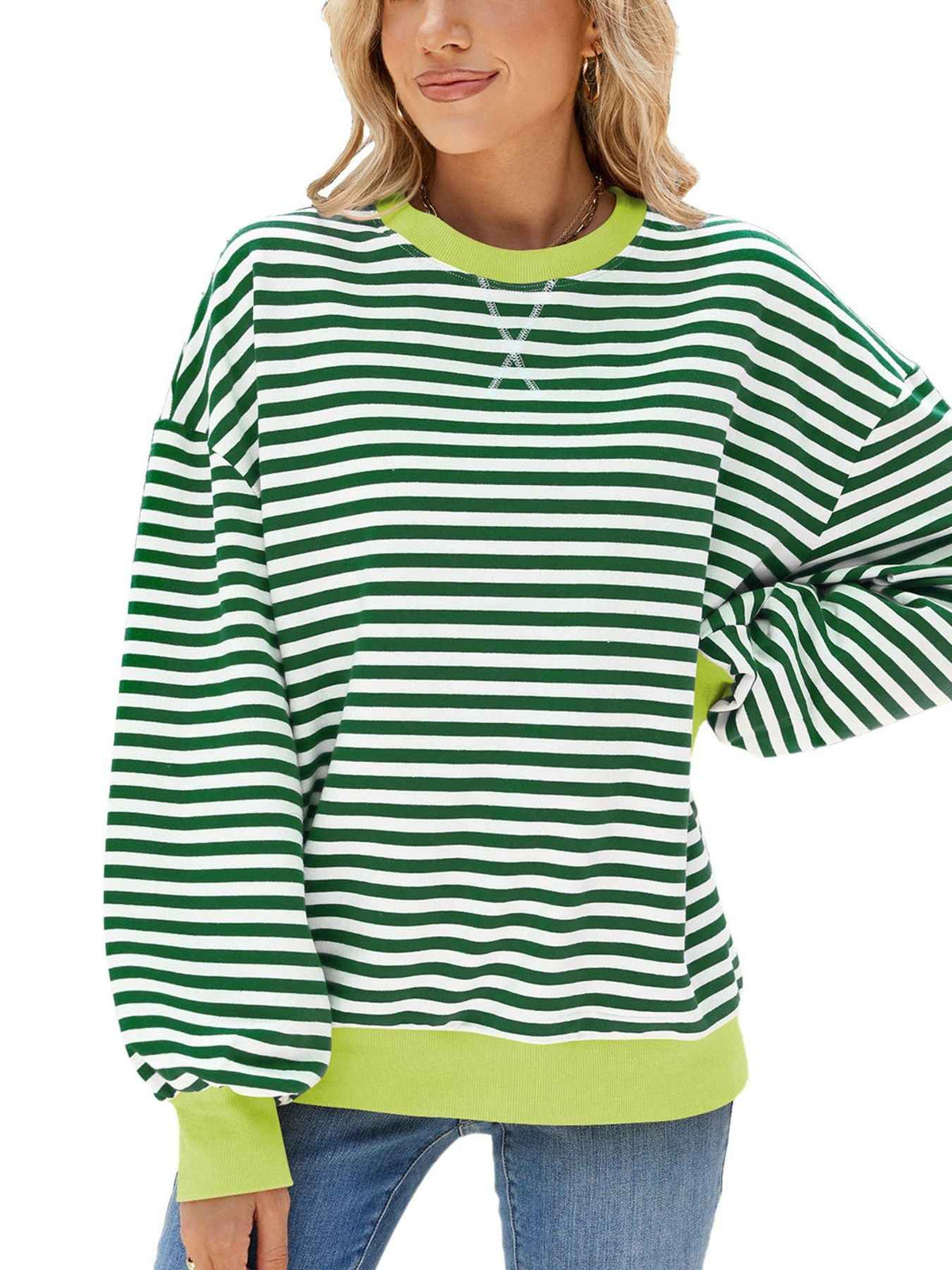 Sweat-shirt rayé à col rond et manches longues