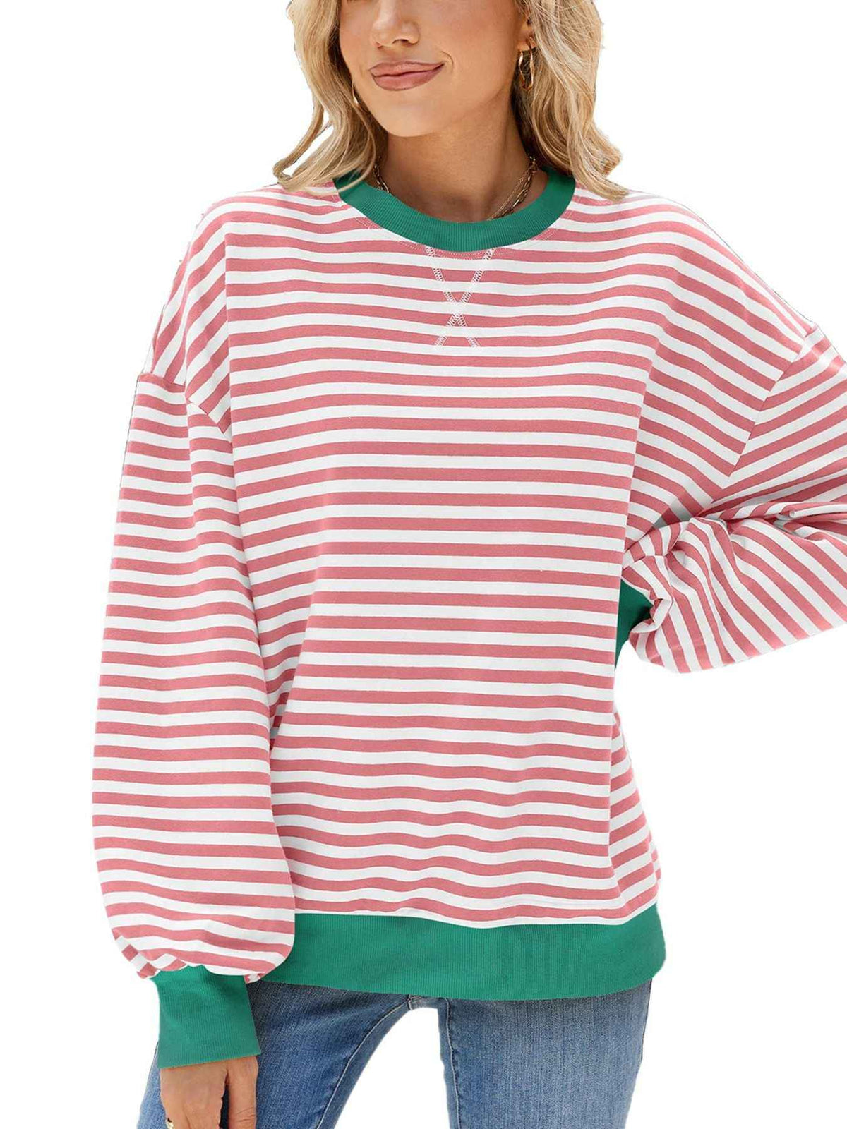 Sweat-shirt rayé à col rond et manches longues