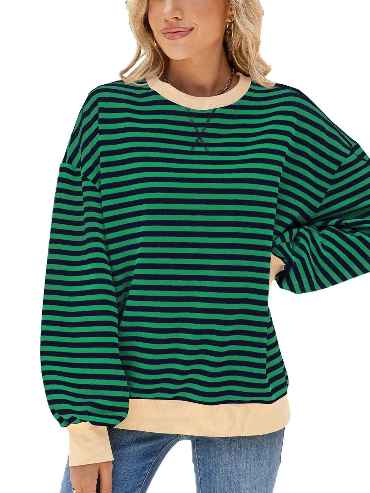 Sweat-shirt rayé à col rond et manches longues
