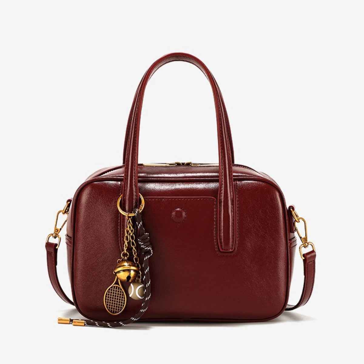 Sac à main à poignée en cuir rouge vineux