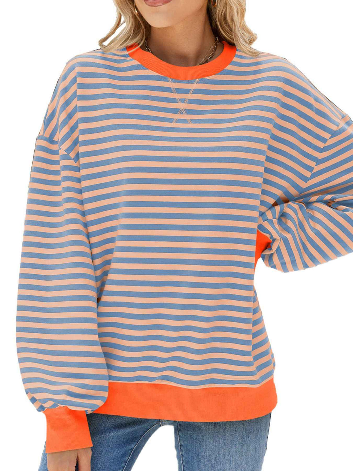 Sweat-shirt rayé à col rond et manches longues