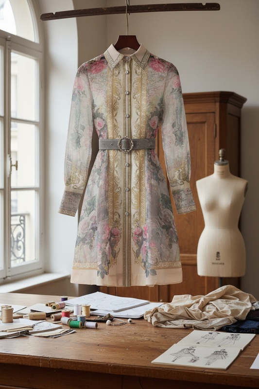 Robe-chemise florale — vue face — atelier