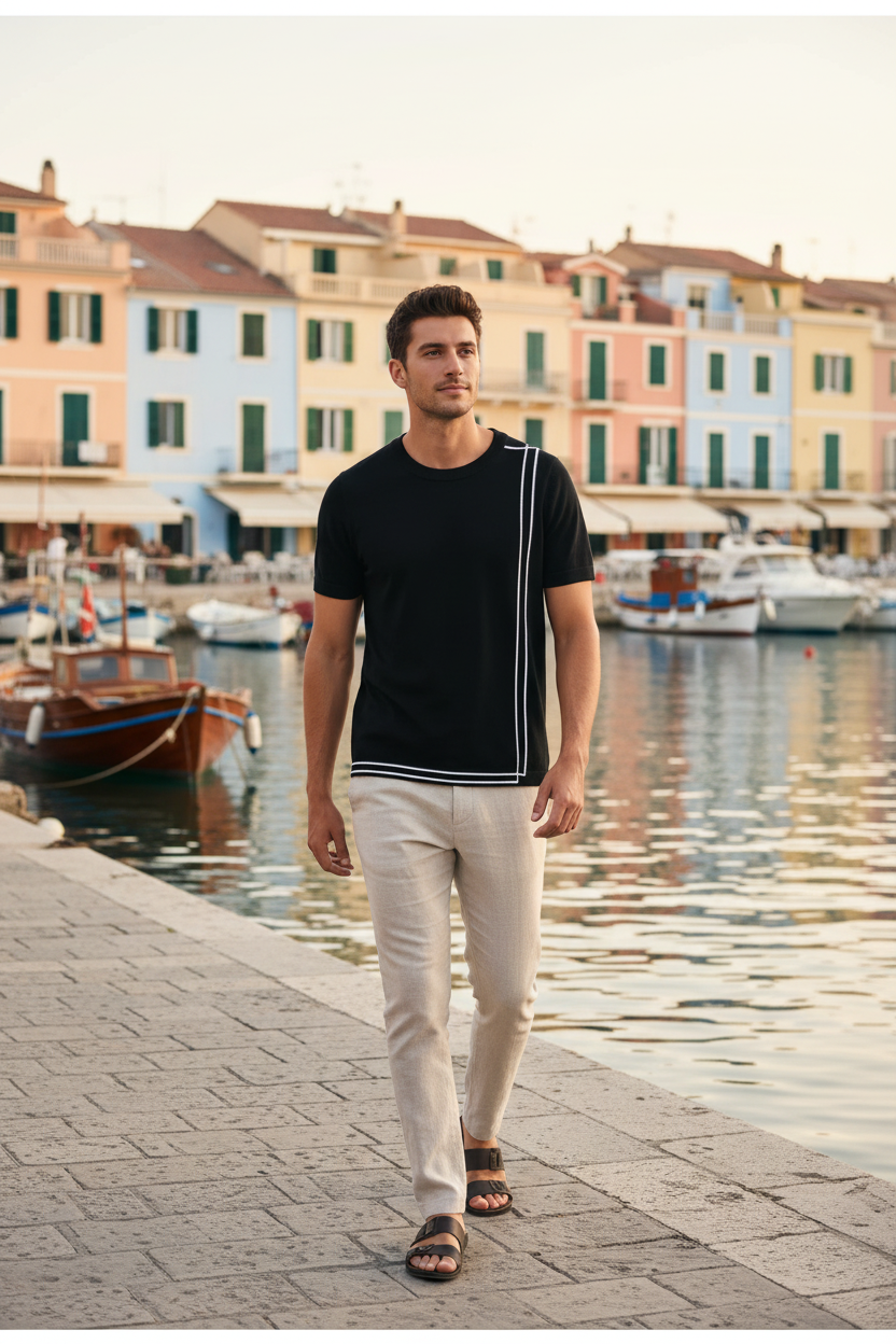 T-shirt noir coutures contrastantes
