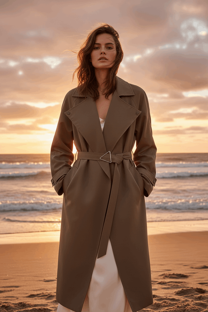 Trench café marron bord de mer
