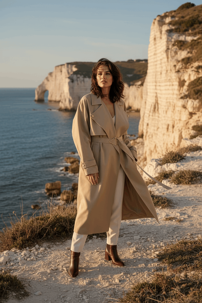 Trench camel bord de mer