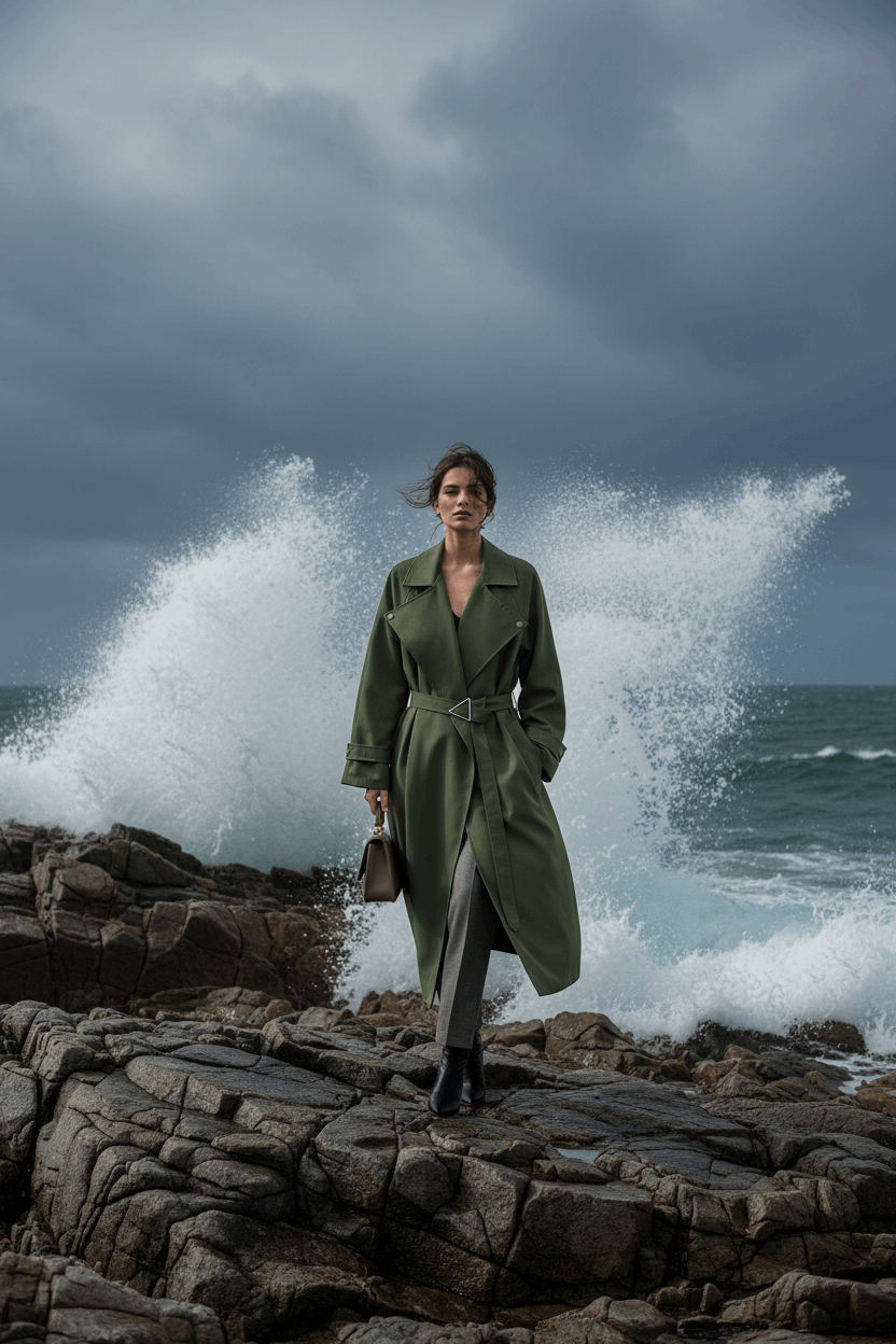 Trench vert armée bord de mer