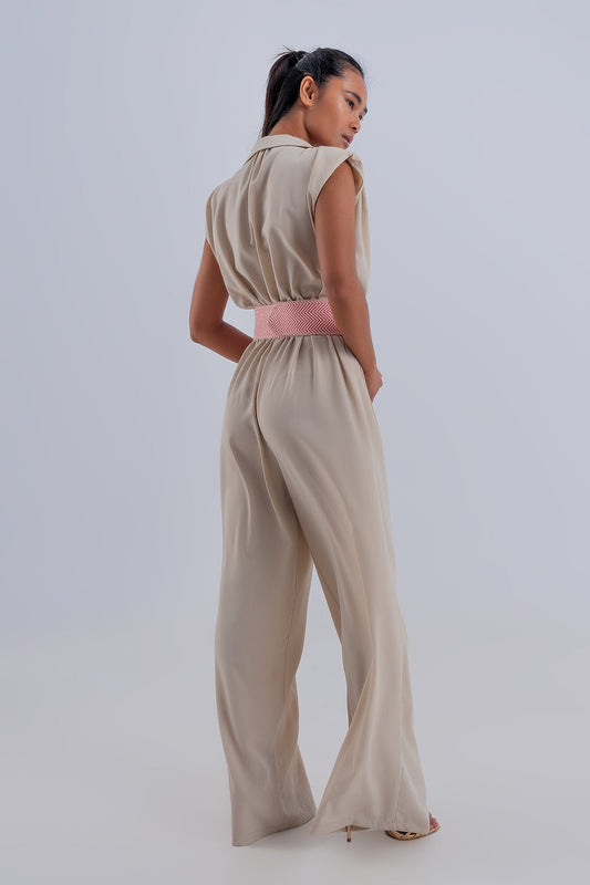 Combinaison jambe large beige MyParisMonaco