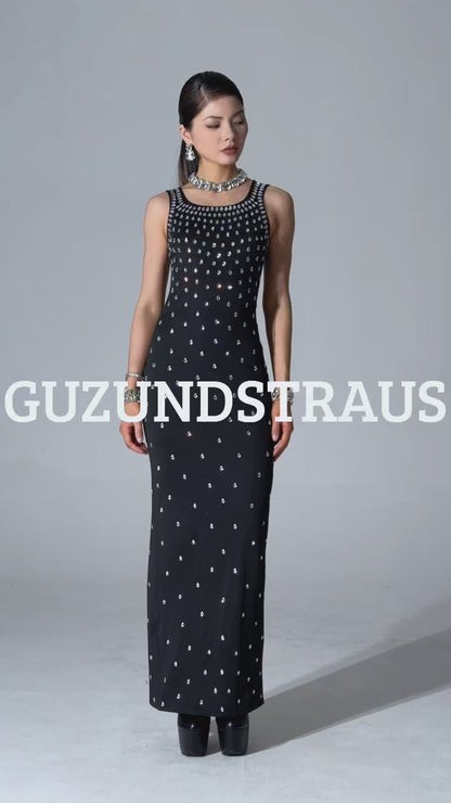 Robe longue noire cristaux MyParisMonaco