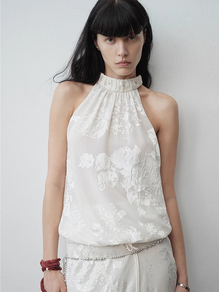 Débardeur col halter rétro à motif brodé MyParisMonaco