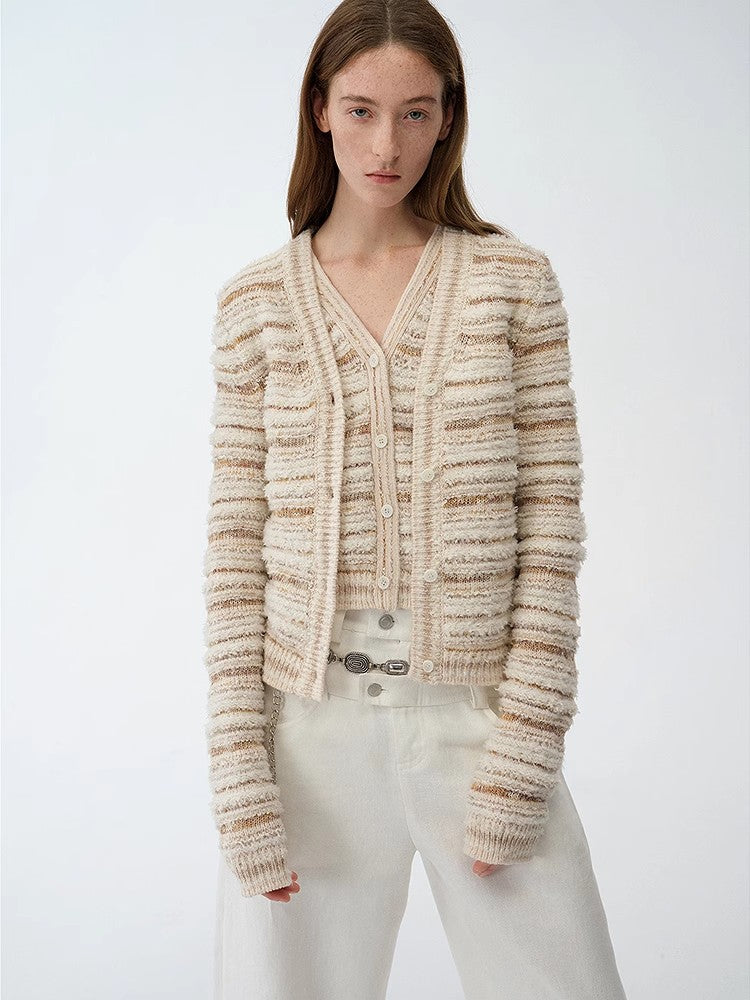 Cardigan rayé en maille tissée col V printemps MyParisMonaco