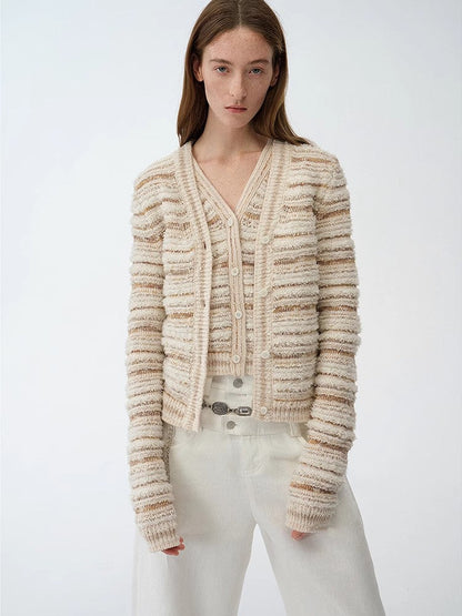 Cardigan rayé en maille tissée col V printemps MyParisMonaco