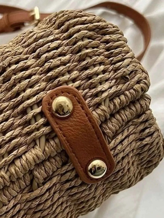 Sac bandoulière en paille tressée à bretelle réglable