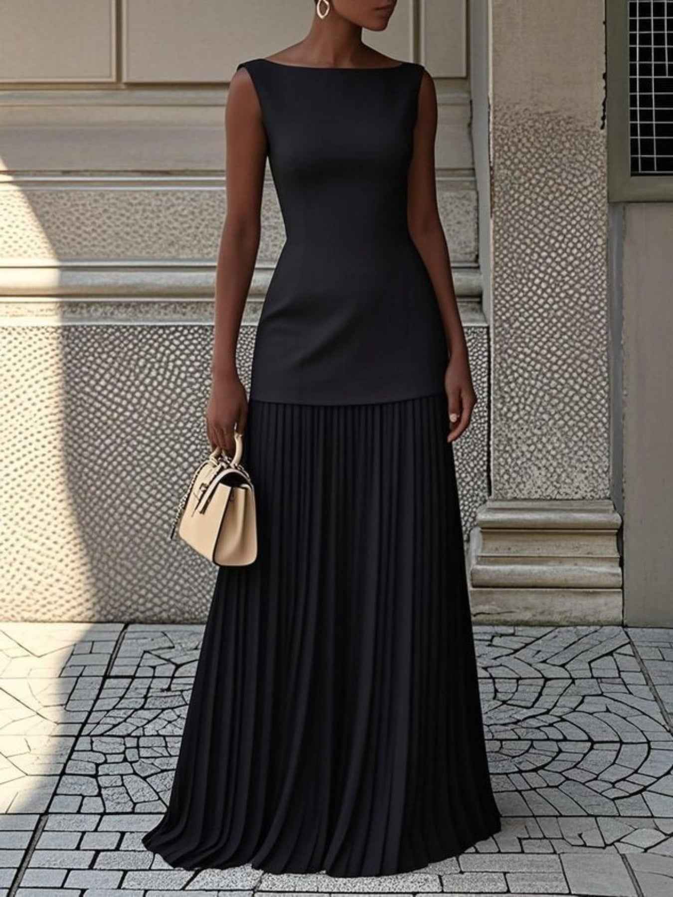Robe maxi sans manches à plis