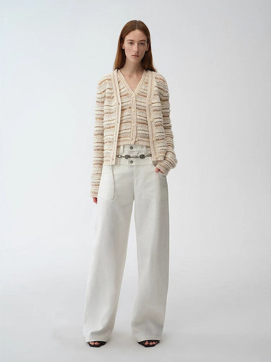 Cardigan rayé en maille tissée col V printemps MyParisMonaco