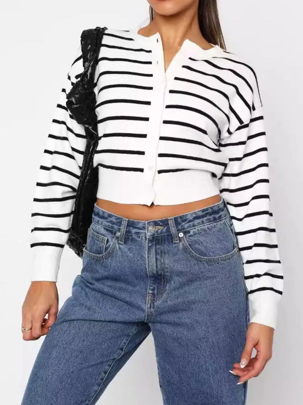 Cardigan boutonné rayé noir et blanc