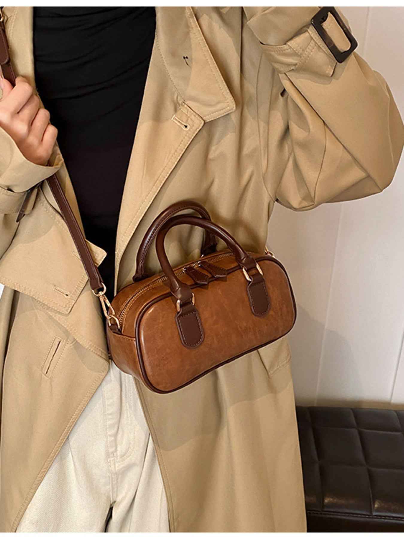 Sac bandoulière tonneau style vintage