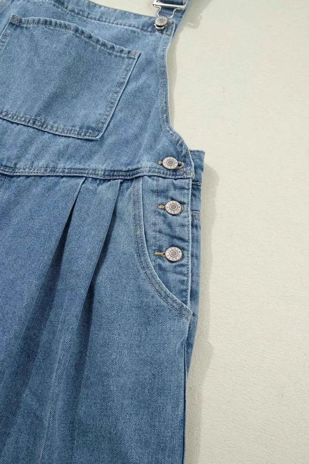 Combinaison en denim jambe large plissée style rétro avec poches