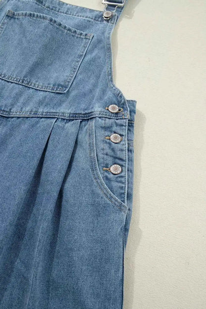 Combinaison en denim jambe large plissée style rétro avec poches
