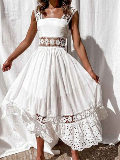 Robe midi sans manches en crochet ajouré blanc